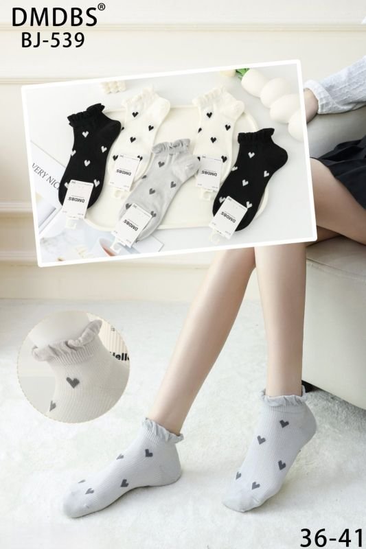 Шкарпетки "DMDBS" BJ-539 стрейч /cotton жіночі, р. 36-41 -асорті -(Укорочені /однотонні -три кольори в тоненький рубчик +серця по всій шкарпетці +хвиляста окантовка на резинці) -уп. 10 шт