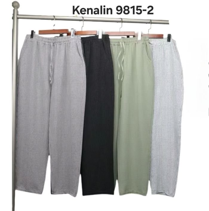 Прогулянкові штани "Kenalin" 9815-2 з легкої тканини у дрібну смужку, верх на резинці +спереду з боків кишені, р. 3XL/4XL-(42-46), 4XL/5XL-(44-48), 5XL/6XL-(46-50) -уп. 1 шт
