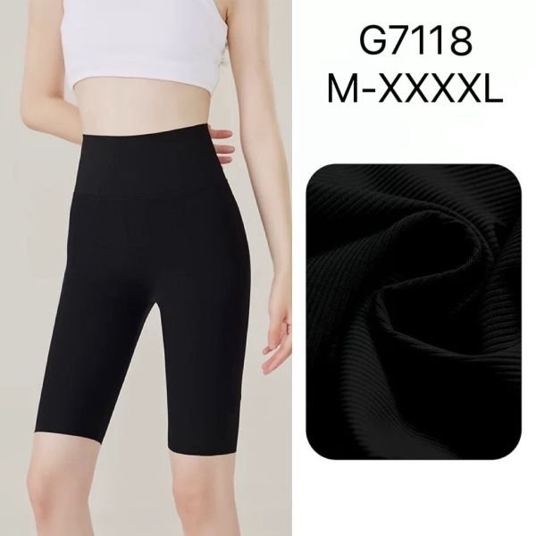 Треки /велосипедки "Король" G-7118 укорочені безшовні в рубчик з утяжкою +позаду ефект пуш-ап (Push-up) +зверху широкий пояс, р. М-3XL-(40-46) -(чорні)