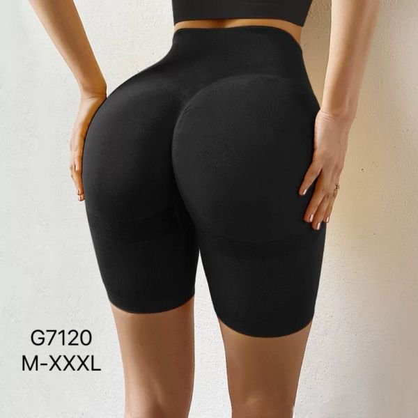 Треки /велосипедки "Король" G-7120 укорочені безшовні щільні з утяжкою +з боків лампаси в рубчик +позаду ефект пуш-ап (Push-up) +зверху широкий пояс, р. М-3XL-(40-46) -(чорні)