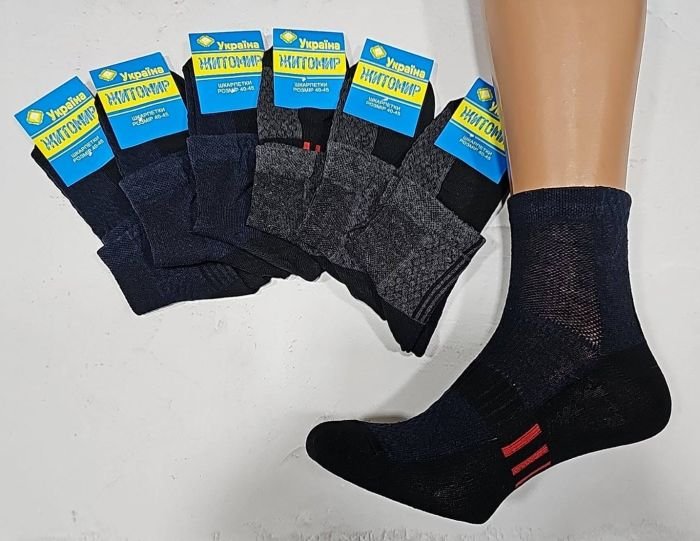 Шкарпетки Житомир "Преміум" 307-2 стрейч чоловічі, р. 40-45 -(комбіновані /з рельєфним візерунком + яскраві смужки на підошві -стрейч) -уп. 12 шт