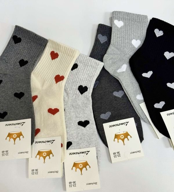 Шкарпетки Житомир "Limerence" 422-19 стрейч жіночі "Теніс середні", р. 36-40 -асорті -(середні-теніс /мікс з широкою гумкою в рубчик +великі серця по всій шкарпетці -стрейч) -уп. 12 шт