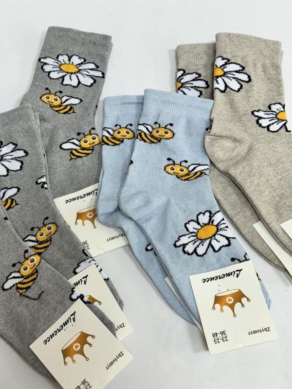 Шкарпетки Житомир "LIMERENCE" 412-17 стрейч жіночі (високі) р. 36-40 -асорті -(Бджілки+крупні ромашки -стрейч)
