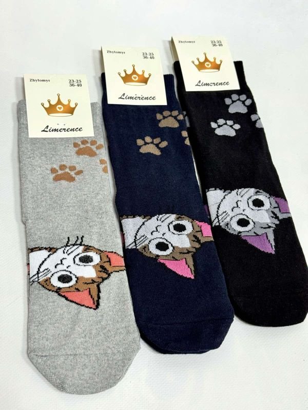 Шкарпетки Житомир "LIMERENCE" 412-56 стрейч жіночі (високі) р. 36-40 -асорті -(Високі /спереду мордочка котика + зверху лапки -стрейч)