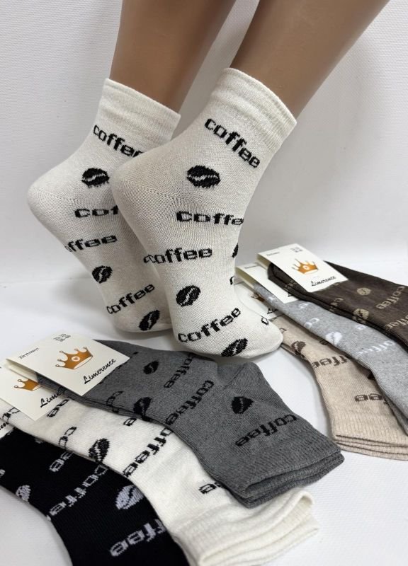 Шкарпетки Житомир "Limerence" 403-77 стрейч жіночі, р. 36-40 -асорті -(середні /великі зерна кави + написи coffee по всій шкарпетці -стрейч) -уп. 12 шт