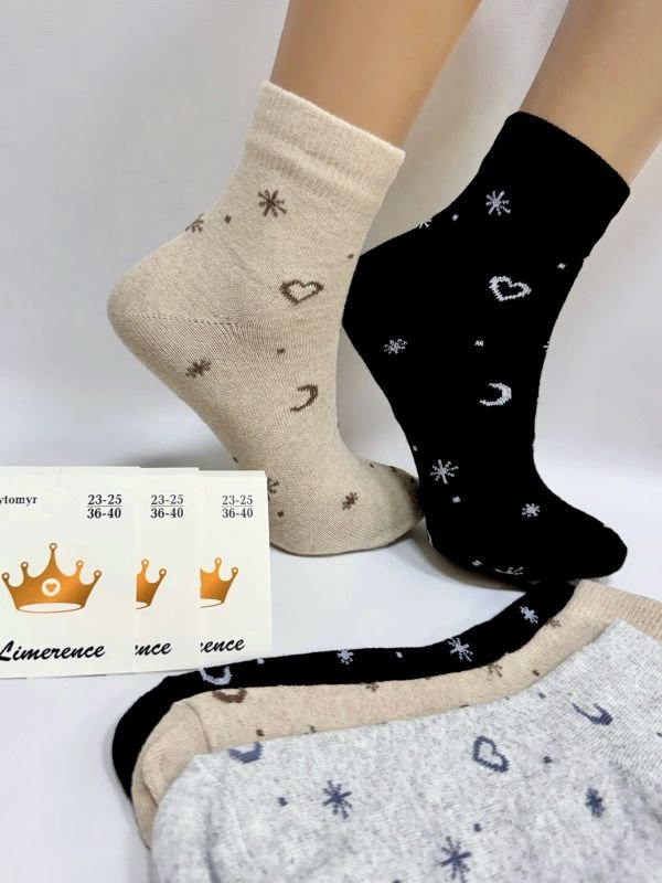 Шкарпетки Житомир "Limerence" 403-76 стрейч жіночі, р. 36-40 -асорті -(стрейч /середні /місяць +серця +зірочки +крапки по всій шкарпетці) -уп. 12 шт