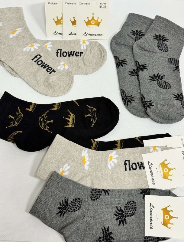Шкарпетки Житомир "Limerence" 403-74 стрейч жіночі, р. 36-40 -асорті -(середні /ананаси +ромашки +корони по всій шкарпетці -стрейч) -уп. 12 шт