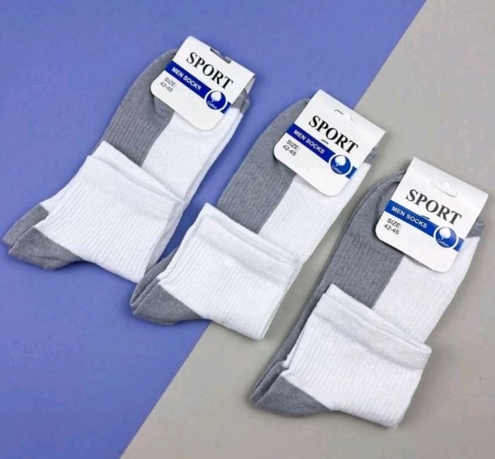 Шкарпетки "Nice" 704-1 стрейч чоловічі, р. 42-45 -(Середні /Білі +із сірою підошвою +гумка в рубчик -чол.) -уп. 10 шт
