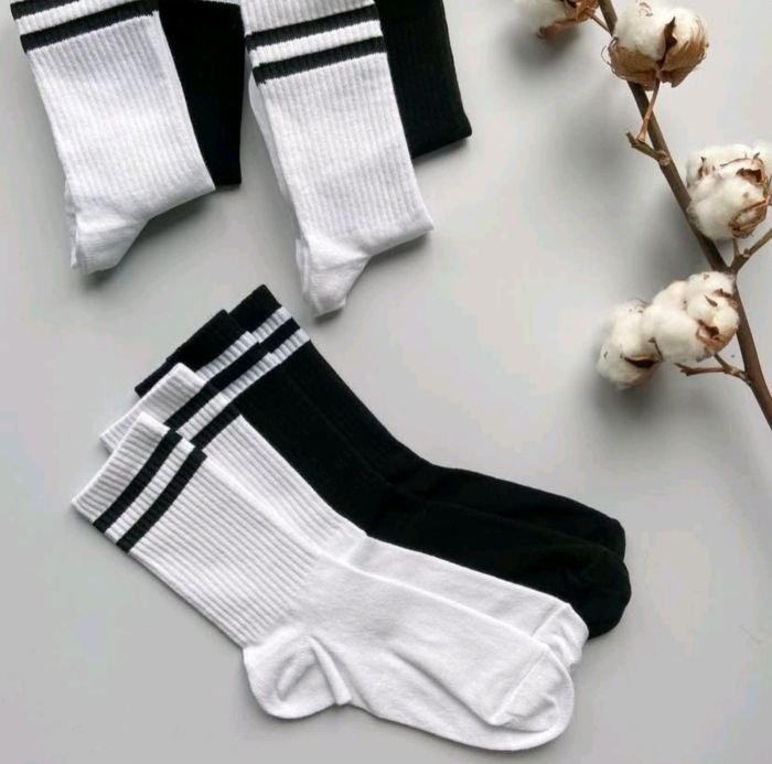 Шкарпетки "NiceSocks" 718-BL/WH стрейч /бавовна жіночі, р. 36-40 -(Теніс /білі +чорні +смужки на високій гумці в рубчик -стрейч) -уп. 10 шт