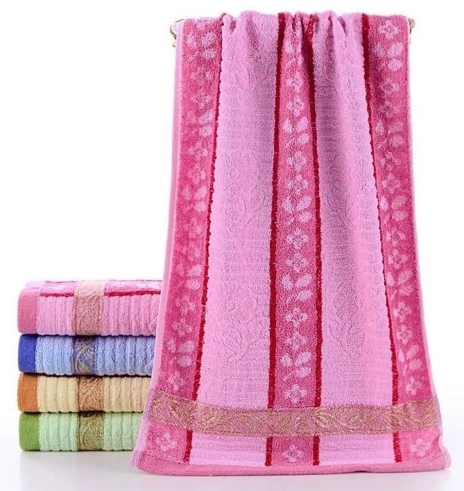 Рушник 7014 кухонний махровий /cotton, розмір 70*35 -уп. 12 шт -(Кольорові +на широких смужках квіти +вставка із золотою вішивкою -кухня 70*35)