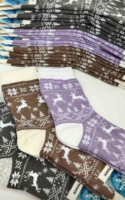 Шкарпетки Житомир "LIMERENCE" 4960-64 махрові жіночі, р. 36-40 -асорті -(Махра -високі -олені, що біжать/ ялинки/ сніжинки/ орнамент + однотонна гумка та п'ята) -уп. 12 шт