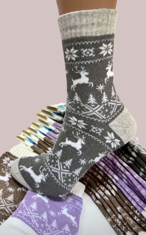 Шкарпетки Житомир "LIMERENCE" 4960-64 махрові жіночі, р. 36-40 -асорті -(Махра -високі -олені, що біжать/ ялинки/ сніжинки/ орнамент + однотонна гумка та п'ята) -уп. 12 шт