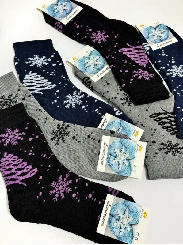 Шкарпетки Житомир "LIMERENCE" 4960-67 махрові жіночі, р. 36-40 -асорті -(Махра -високі -темний мікс +Ялинка-завиток +великі сніжинки) -уп. 12 шт