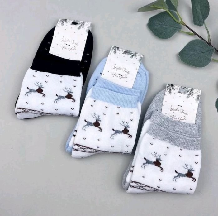 Шкарпетки "NiceSocks" 501-ОЛ махрові жіночі, р. 36-40 -асорті -(Махра -олені на білій вставці) -уп. 12 шт