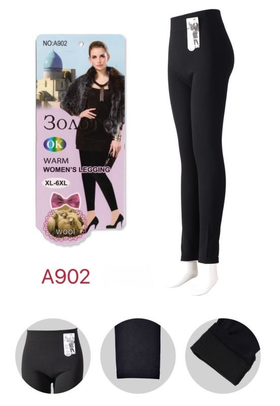 Лосини "ЗОЛОТО" А-902 безшовні на тонкому хутрі з широким поясом, р. XL/7XL-(48-52) -(чорні)