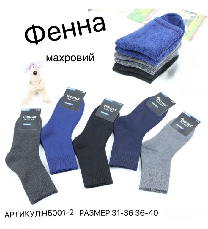 Шкарпетки "Фенна" Н-5001-2 махрові підліткові р. 36-40 -асорті -(Хлопчик -однотонні з широкою гумкою в рубчик) -уп. 10 шт