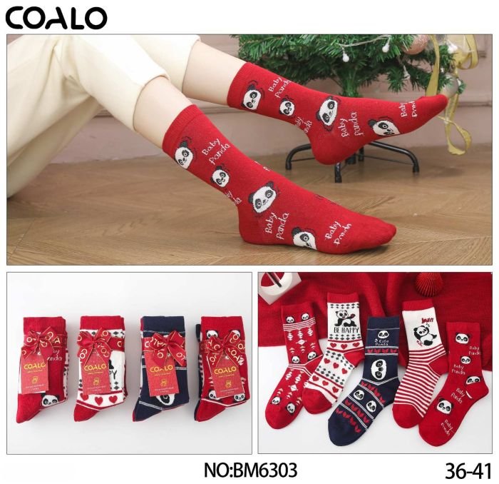Шкарпетки "Coalo" BM-6303 стрейч cotton жіночі, р. 36-41 -асорті -(Високі / святковий мікс з пандами) -уп. 12 шт