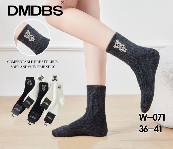 Шкарпетки "DMDBS" W-071 норка жіночі, р. 36-41 -асорті -(Чорні +молочні в рубчик +збоку під гумкою різні ведмедики з камінчиків) -уп. 10 шт