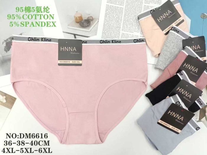 Жіночі труси "HNNA" DM-6616 cotton, р. 4XL, 5XL, 6XL -(50-52, 52-54, 54-56) -асорті -(Однотонні +на плоскій резинці написи) -уп. 12 шт