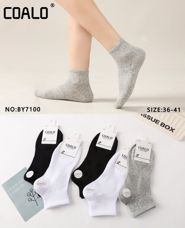 Шкарпетки "COALO" ВY-7100 стрейч /cotton жіночі, р. 36-41 -(Асорті /укорочені з гумкою в рубчик +посередині резинка фіксатор) - уп. 10 шт
