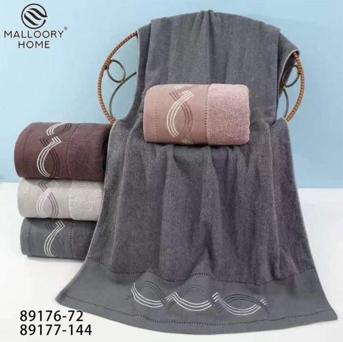 Рушник 89176-72 банний cotton -махра, р. 140*70 -уп. 8 шт -(Однотонний +на вставці переплетені хвилясті двокольорові лінії -баня)