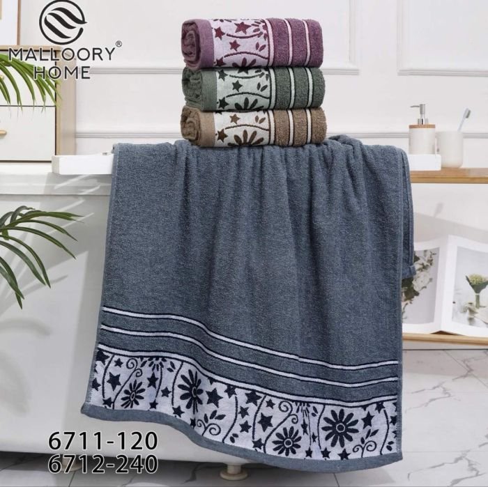 Рушник 6712-240 лицьовий cotton -махра, р. 100*50 -уп. 8 шт -(Однотонний + на світлій вставці квіточки, зірочки, завитки + над вставкою смужки -обличчя)