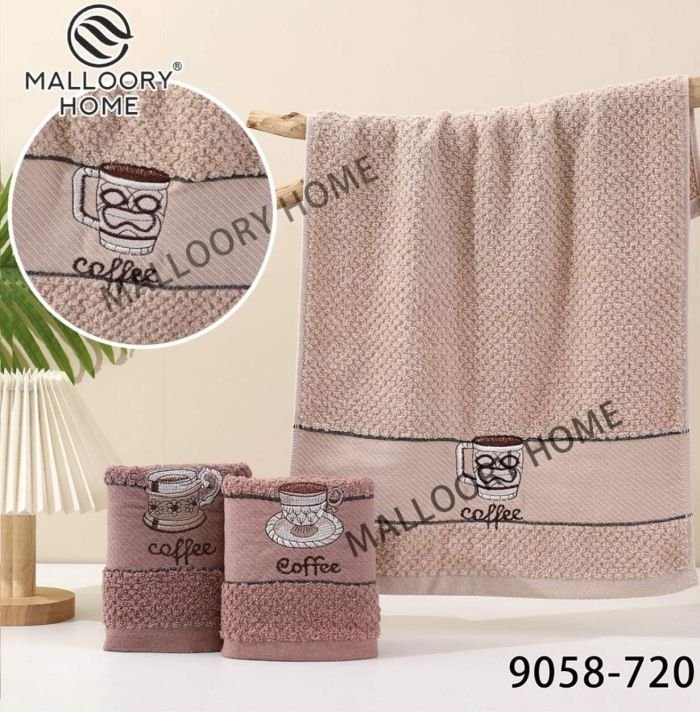 Рушник 9058-720 кухонний махровий, р. 40*60 -уп. 12 шт -(Кавовий мікс забарвлень +на вставці вишивка філіжанок -кухня)