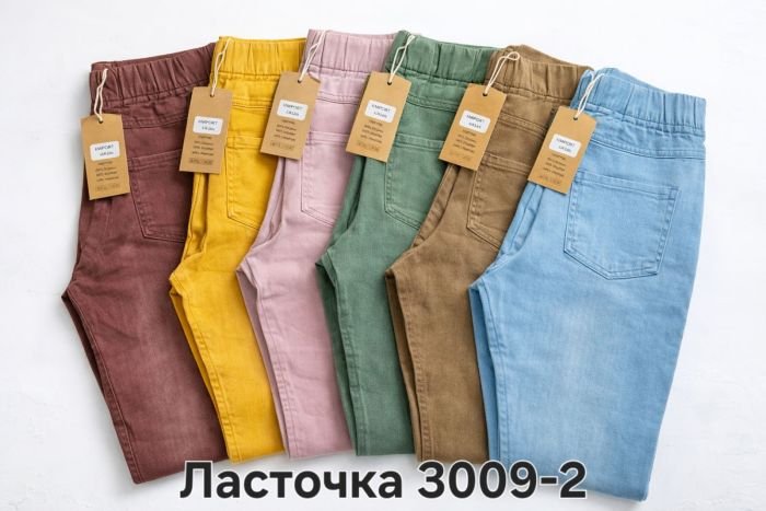 Джинси "Ласточка" 3009-2 джинс-стрейч +спереду та ззаду кишені, пояс на резинці, р. 3XL-(46-48), 4XL-(48-50), 5XL-(50-52) -уп. 1 шт