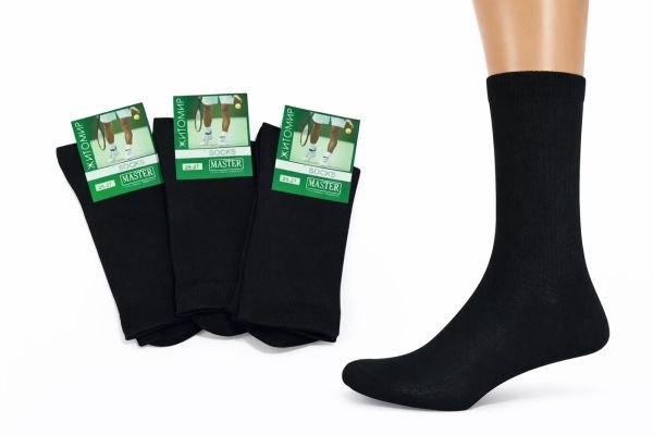 Шкарпетки Житомир "Мaster" 822 стрейч /cotton чоловічі "Теніс-високий борт" р. 25-27, 27-29 - (Чорні теніс +висока резинка в рубчик)