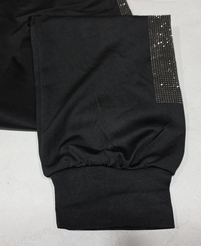 Прогулянкові штани "Kenalin" 9670-11b /1b батал, низ на широкому манжеті +верх на резинці +з боків широкі лампаси з камінчиків та написом +кишені, р. 5XL/6XL-(52-54), 6XL/7XL-(54-56) -(чорні)