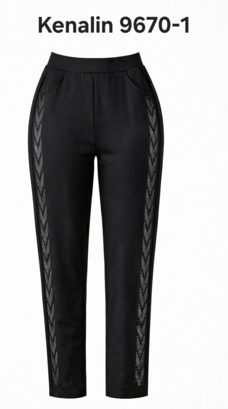 Лосини брючні "KENALIN" 9670-1 з прямим низом +з боків у довжину лампаси з камінчиків +кишені, р. 4XL/5XL-(46-50) -(чорні)