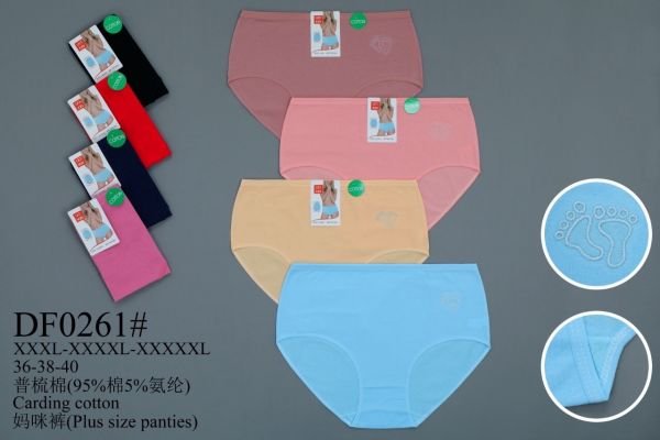 Жіночі труси "UOKIN" DF-0261 cotton, р. 3ХL, 4ХL, 5ХL -(50-52, 52-54, 54-56) -асорті -(Однотонні +збоку вишивка лапки) -уп. 12 шт