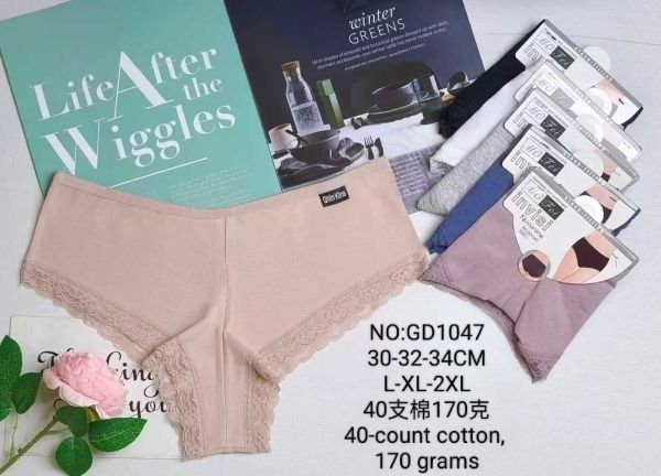 Жіночі труси "MO Fei" GD-1047 cotton, р. L, xl, 2xl -(44-46, 46-48, 48-50) -асорті -(Однотонні +з тонкою гумкою +з мереживом по ніжці) -уп. 12 шт