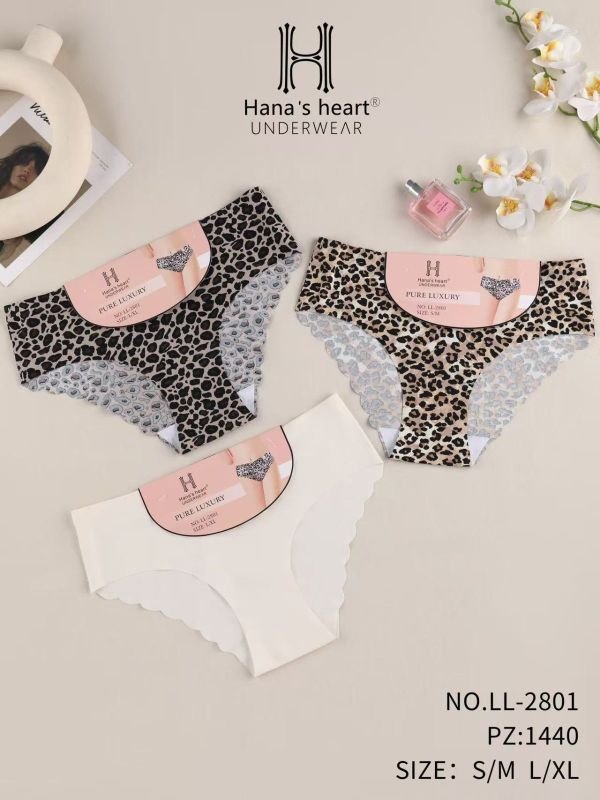 Жіночі труси "Н /Hana`s heart /Invisi" LL-2801 мікрофібра з лазерною обробкою, р. S/M, L/XL -(46-48, 48-50) -випадкове асорті -(Мікс/ Тигрові +однотонні +позаду з хвилястими краями) -уп. 12 шт