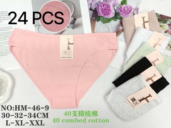 Жіночі труси "HM" HM-46-9 cotton, р. L, xl, 2xl -(46, 48, 50) -асорті -(Однотонні + збоку в квадраті напис Love) -уп. 24 шт