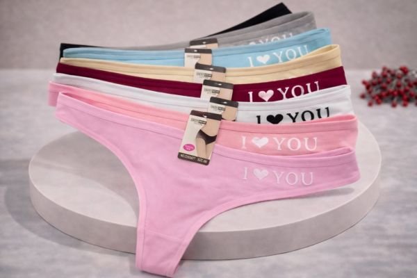 Жіночі труси /стрінги "UNDER WEAR" 63877 бавовна, р. М, L, XL-(42-44, 44-46, 46-48) -асорті - (однотонні + збоку i love you) -уп. 12 шт