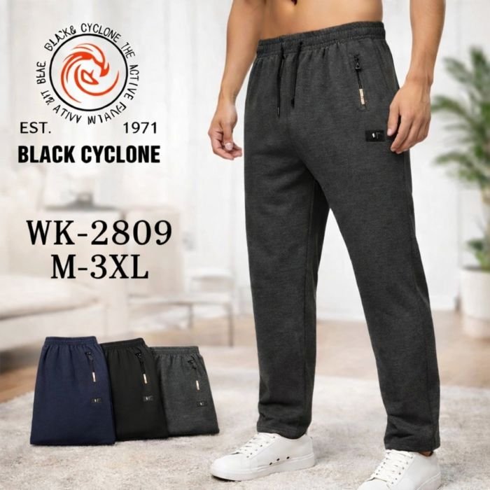 Спортивні штани "Black Cyclone" WK-2809 чоловічі трикотажні (без манжету), р. M, L, XL, 2XL, 3XL -ростовка 5 шт