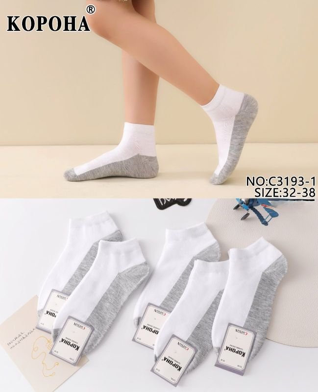 Шкарпетки "Корона" C-3193-1 стрейч /cotton підліткові, р. 32-38 -асорті -(Короткі -білий верх +сіра підошва -підліток) -уп. 10 шт