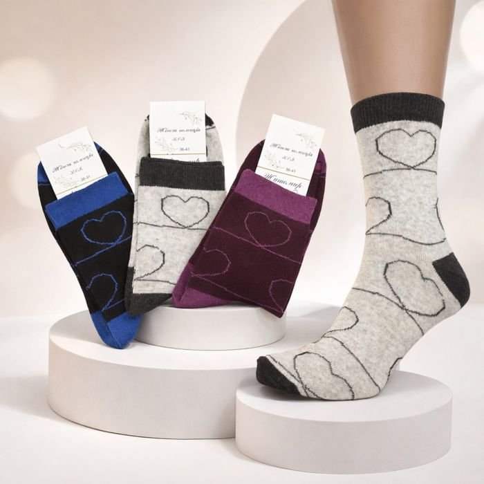 Шкарпетки Житомир "КОІ-Жіноча колекція" 122-43 стрейч жіночі, р. 36-41 -асорті -(Високі /однотонні +великі тонкі серця на лініях) -уп. 12 шт
