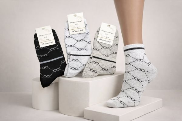 Шкарпетки Житомир "КОІ-Жіноча колекція" 121-21 стрейч жіночі, р. 36-41 -асорті -(Укорочені з візерунком з пунктирів і кружечків по всій шкарпетці) -уп. 12 шт
