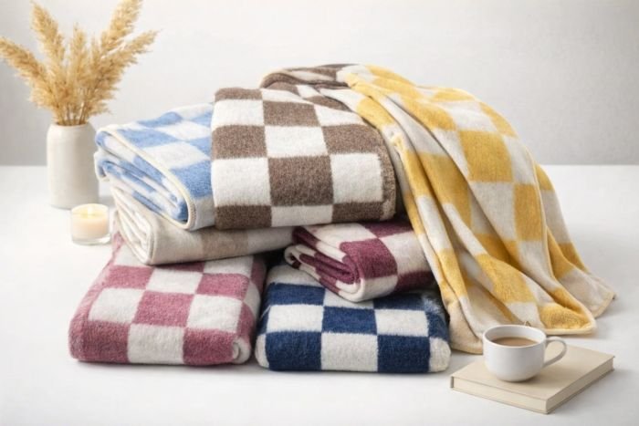 Ковдра натуральна "Шермі" 15-20 полуторна вовняна, р. +/-150*210 -(Великі клітини -мікс забарвлень без вібору кольору!)