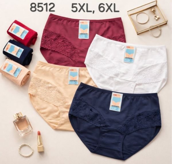 Жіночі труси "Sola Cotton" 8512 cotton, р. 5ХL, 6xl -(52-54, 54-56) -асорті -(Однотонні +спереду мереживні вставки) -уп. 12 шт