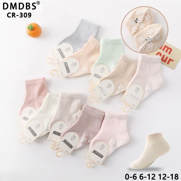Шкарпетки "DMDBS" СR-309-Д стрейч /cotton дитячі бебі из гальмами, р. 0-6, 6-12, 12-18 місяців -асорті -(Дівчинка/ однотонні +на підошві силіконові квіточки) -уп. 10 шт