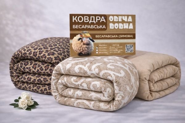 Ковдра 0328 "Constansy "Бесарабська /овеча вовна" 2 м -холлофейбер +овеча вовна, р. +/- 175*205 -(мікс забарвлень -без вибору!)