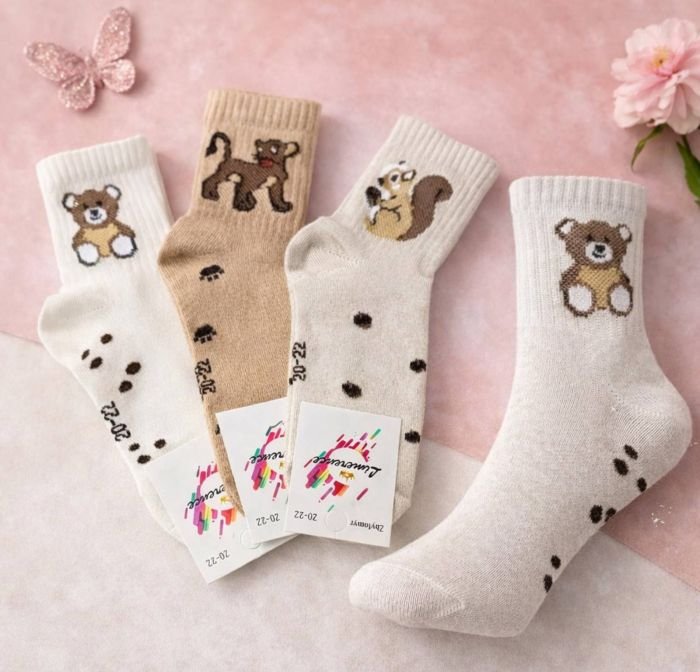 Шкарпетки Житомир "Limerence" 396-12 стрейч дитячі на розмір за довжиною стопи: 16-18, 18-20 -(середні /кавовий мікс +на широкій гумці в рубчик левеня /білка /ведмежа -стрейч) -уп. 12 шт