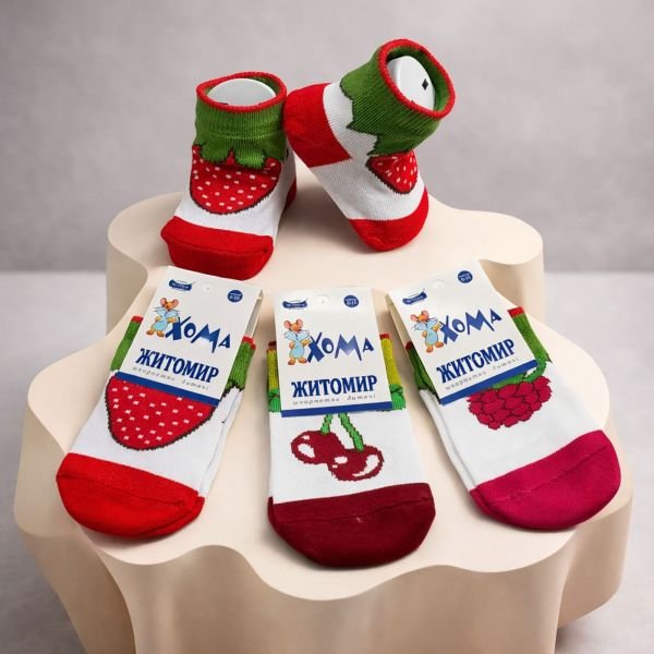 Шкарпетки "Хома /демі" 814-0 дитячі -бавовна на розмір за довжиною стопи: 8-10, 10-12 -асорті -(ягідки -малинка, вишеньки, полуничка -стрейч) 