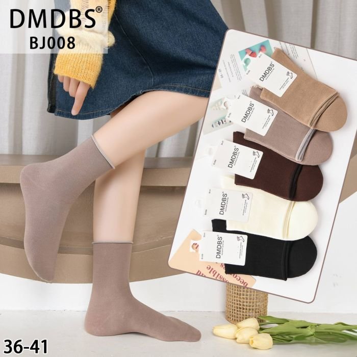 Шкарпетки "DMDBS" BJ:008 стрейч /cotton "з ослабленою гумкою" жіночі, р. 36-41 -асорті -(Високі -Без резинки/ однотонні із закрученим верхом -BJ-008) - уп. 10 шт
