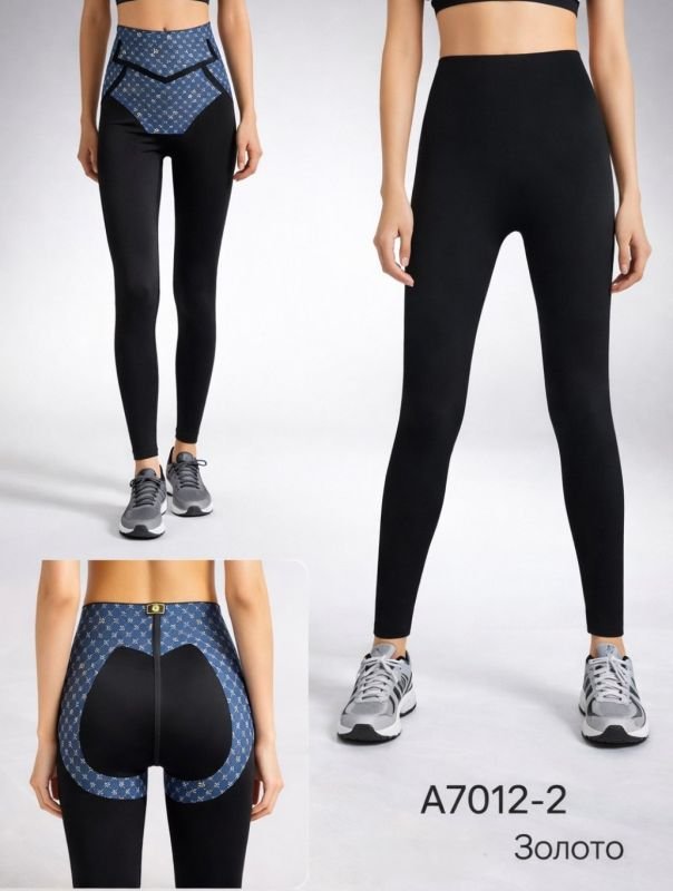 Лосини "Золото" А-7012-2 демі гладкі з коригуючою мембраною та тейпами +з широким поясом утяжкою +з підтяжкою живота та сідниць з пуш-ап ефектом (Push-up) р. XXS/XS-(42-46), S/M-(44-48), L/XL-(46-50), 2XL3XL-(48-52) -(чорні)