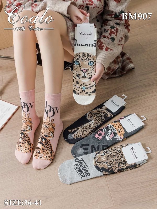 Шкарпетки "COALO" BМ-907 стрейч /cotton жіночі, р. 36-41 -асорті -(Високі /3D -мікс леопардів) - уп. 10 шт