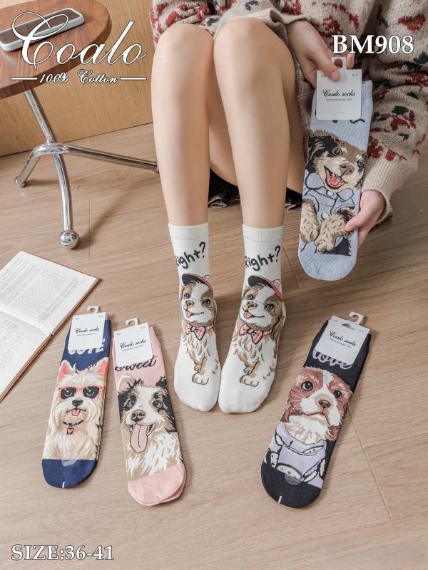 Шкарпетки "COALO" BМ-908 стрейч /cotton жіночі, р. 36-41 -асорті -(Високі /3D -мікс великих собак) - уп. 10 шт